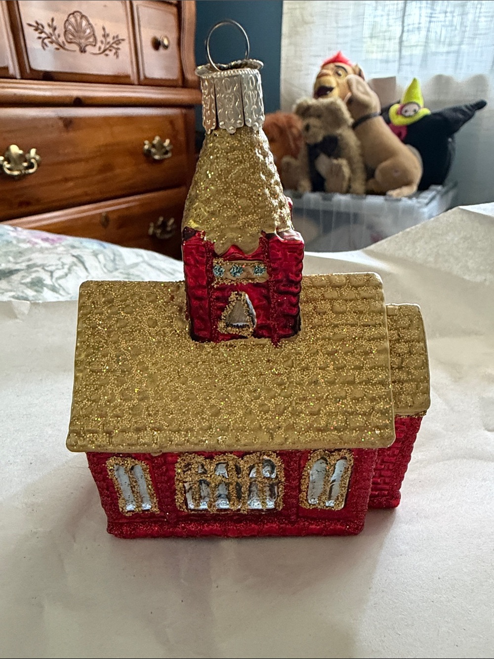 OWC Holiday Glitter Church Ornament - Gold & Red